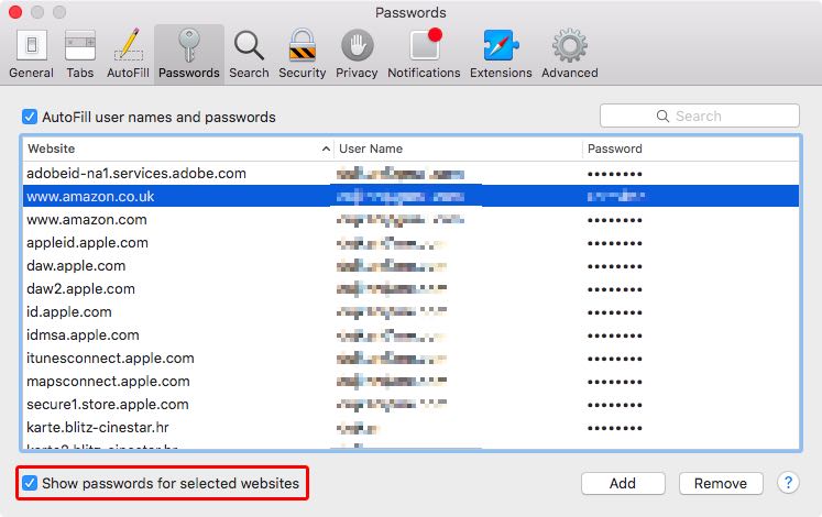 Using Safari to find Mac passwords